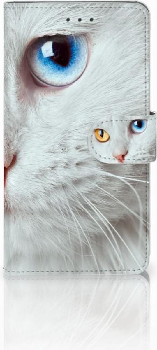 Samsung Galaxy J7 2016 Telefoonhoesje met Pasjes Witte Kat