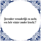 Tegeltje met Spreuk (Tegeltjeswijsheid): December veranderlijk en zacht, een hele winter zonder kracht + Kado verpakking & Plakhanger