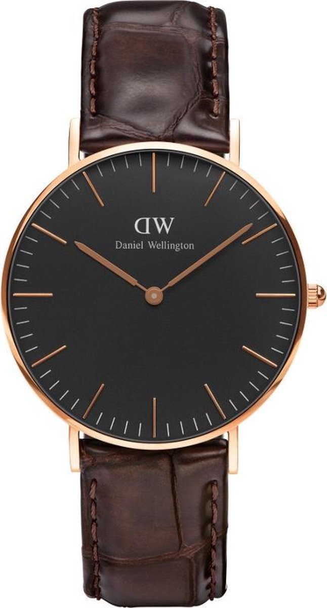 Daniel Wellington DW00100140 Classic Black York - Horloge - Leer - Bruin - Ø 36 mm