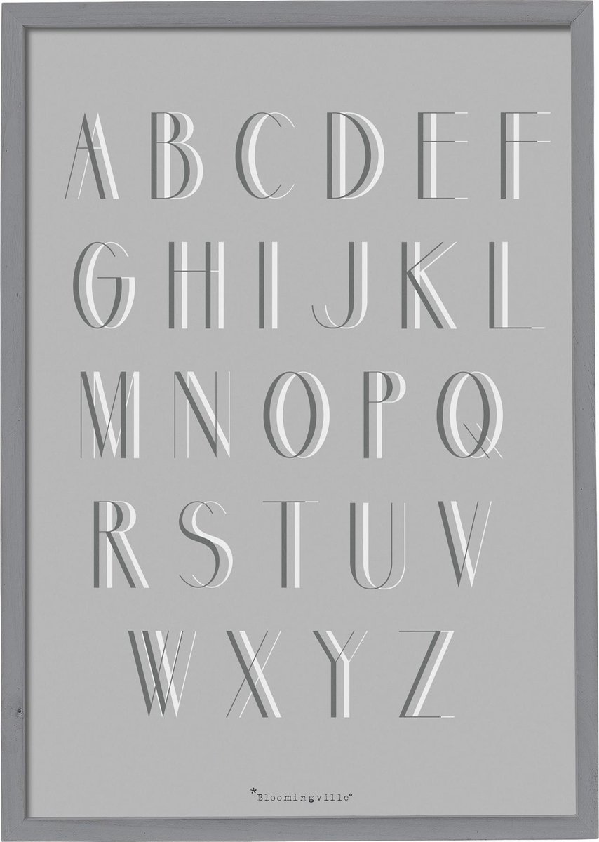 Tekstbord - Alfabet - Hout/Plexiglas - Grijs