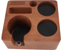 Tamping Station voor Koffie, 58mm Verstelbare Houten Portafilter Houder, Ruimtebesparend Organizersysteem voor Bar en Café met Multifunctionele Functies