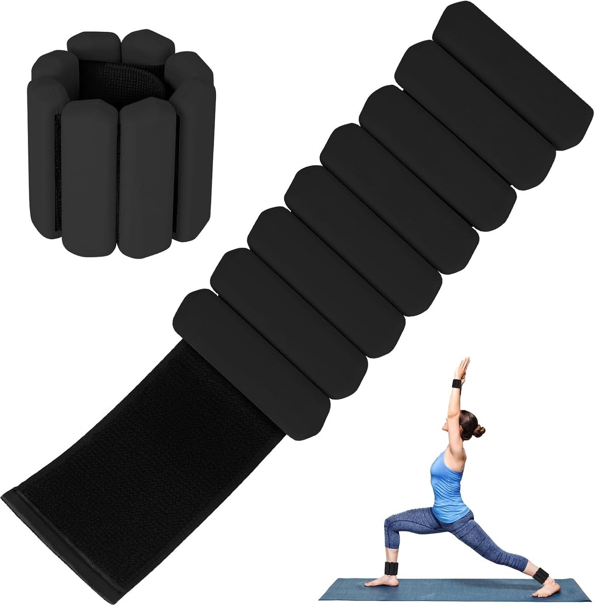 2 stuks zwaar geladen armband - mannen en vrouwen universele draagbare armen en benen gewicht - geschikt voor wandelen, yoga, zwemmen, fitness - zwart - 1 pond