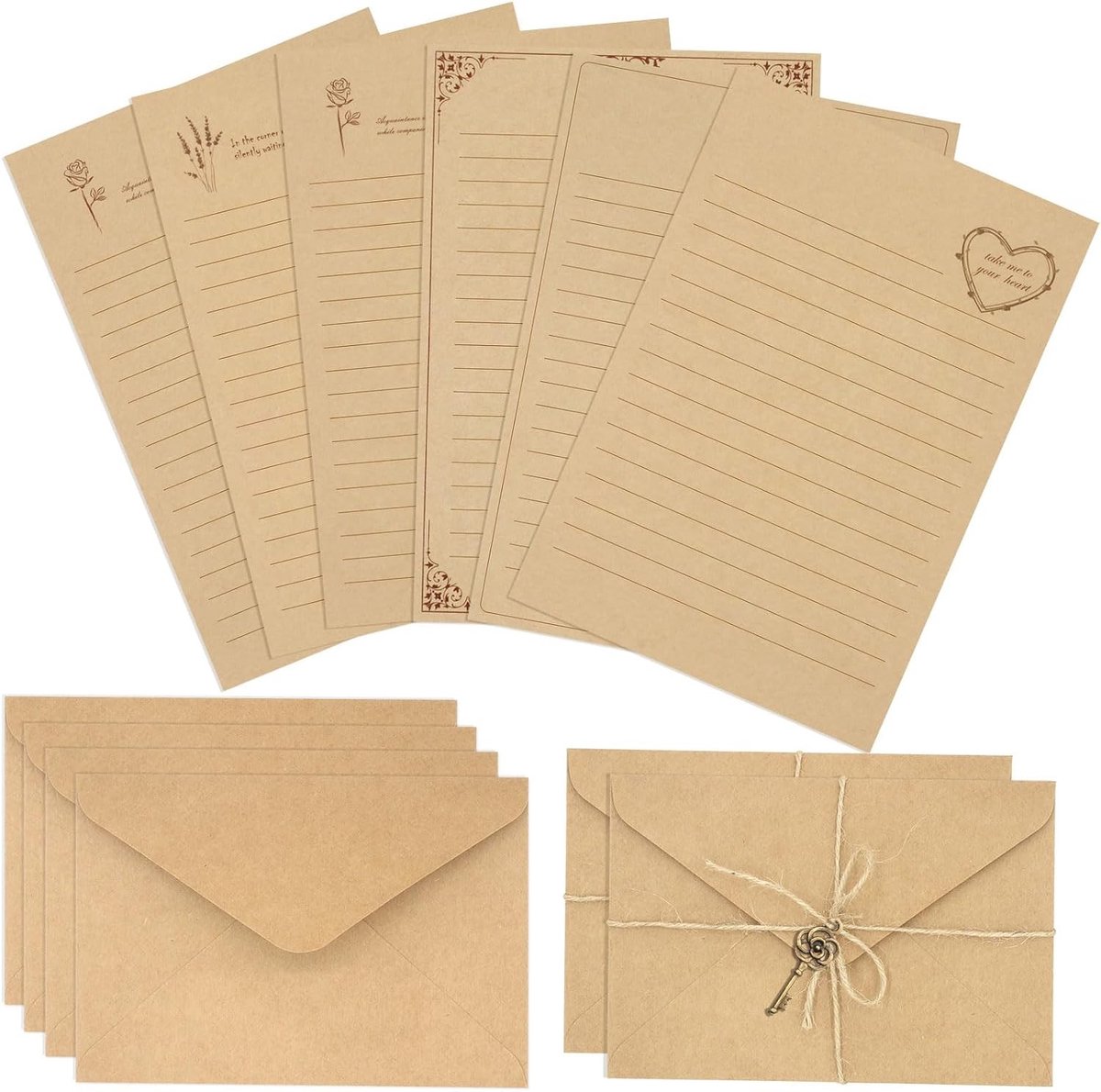 Vintage Briefpapier Set met 72 Stukken, 24 Schrijfpapier en 12 Bijpassende Enveloppen voor Brieven en Uitnodigingen