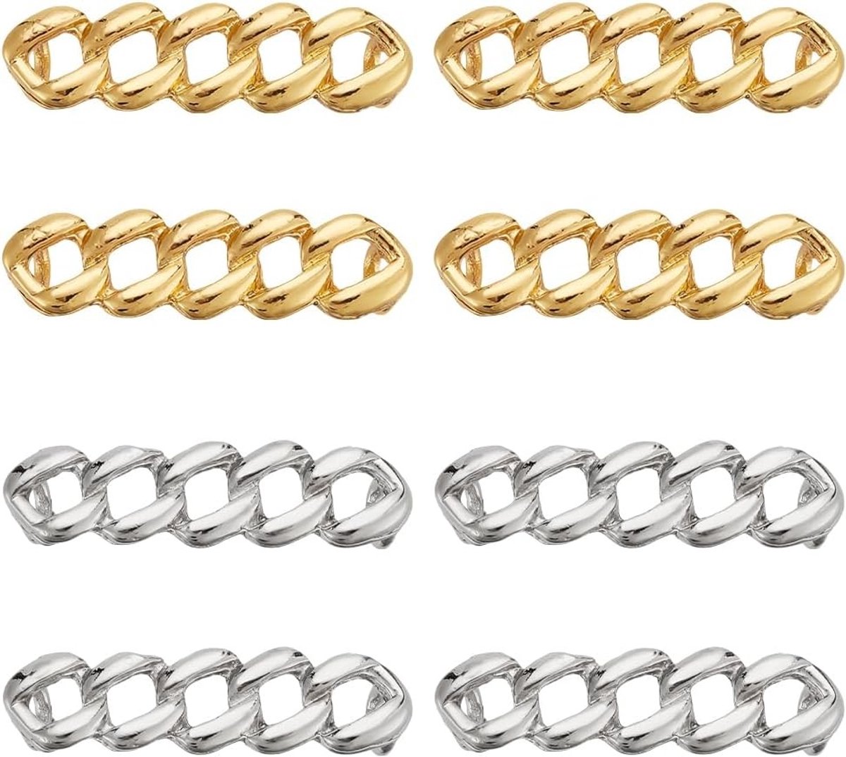8-delige metalen afneembare vetersluiting met gesp voor schoenen in platina en goud - Schoenaccessoires, decoratieve kettingen en modeaccessoires, 4.2 x 1.2 x 1cm, gat: 5mm