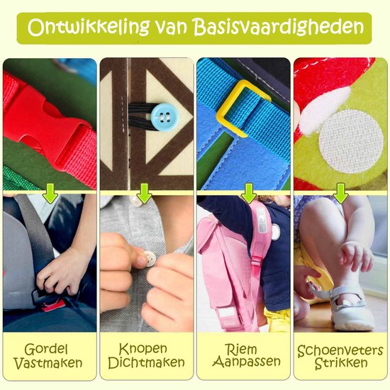 Busy Board Montessori Interactief Boek 1 jaar - Educatieve Zintuiglijke Rust Boek - Vilt Montessori Educatieve Spelletjes voor Kinderen 1 2 3 Jaar - Cadeaus voor Jongen en Meisje - Groen — afbeelding 5