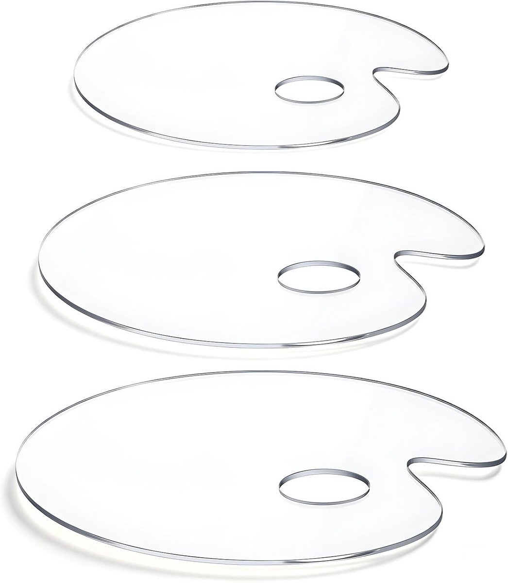 Set van 3 Transparante Acrylaat Schilderpaletten in Ovalen Vorm, Mengpalet voor Waterverf en Acrylverf, Creatieve DIY Accessoires
