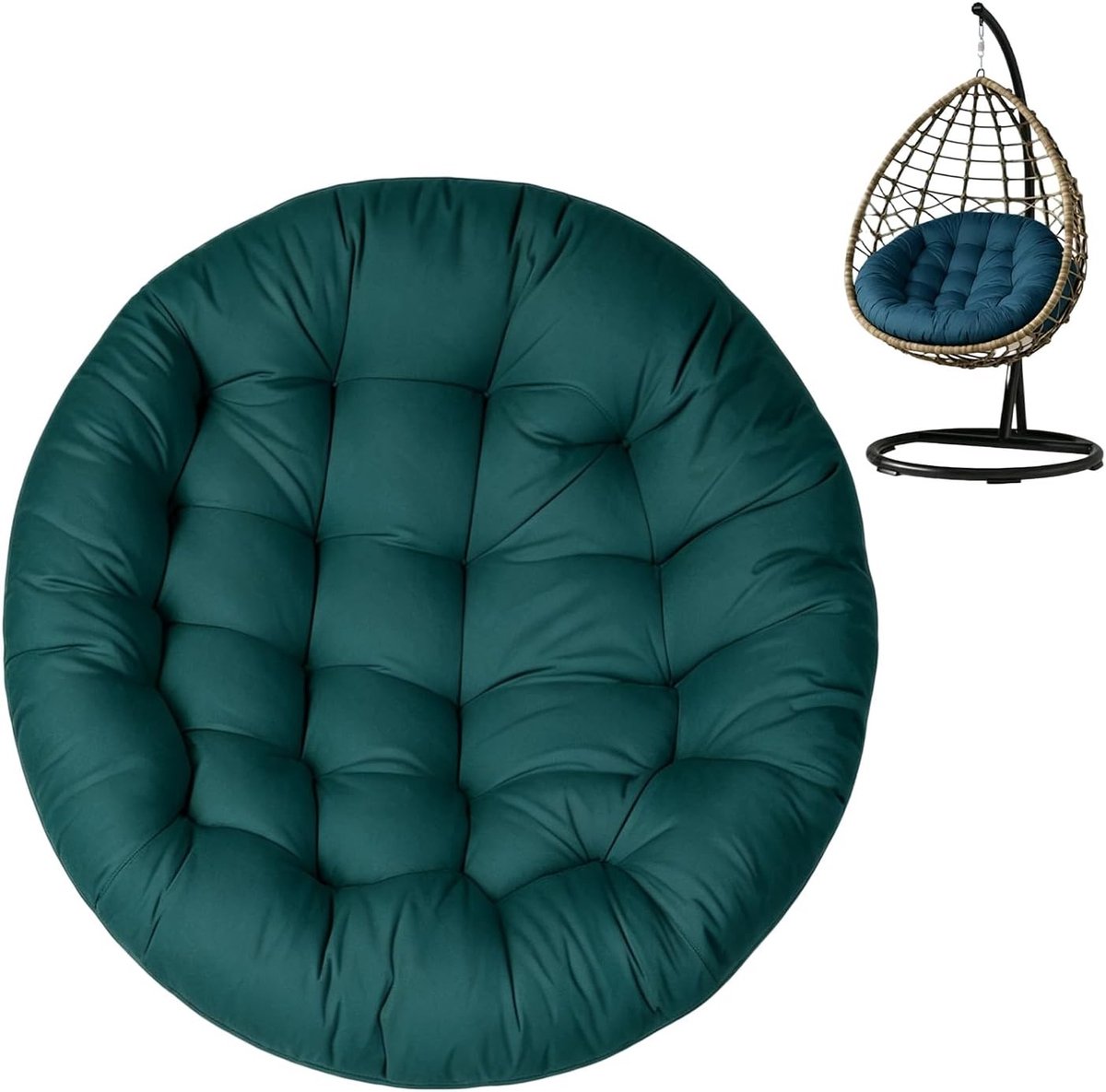 Ronde Hangstoel Kussen 60 x 60 cm, Wasbaar Kussen voor Papasan Stoel en Hangmand, Donkergroen Comfortabele Zitkussen voor Buiten en Binnen