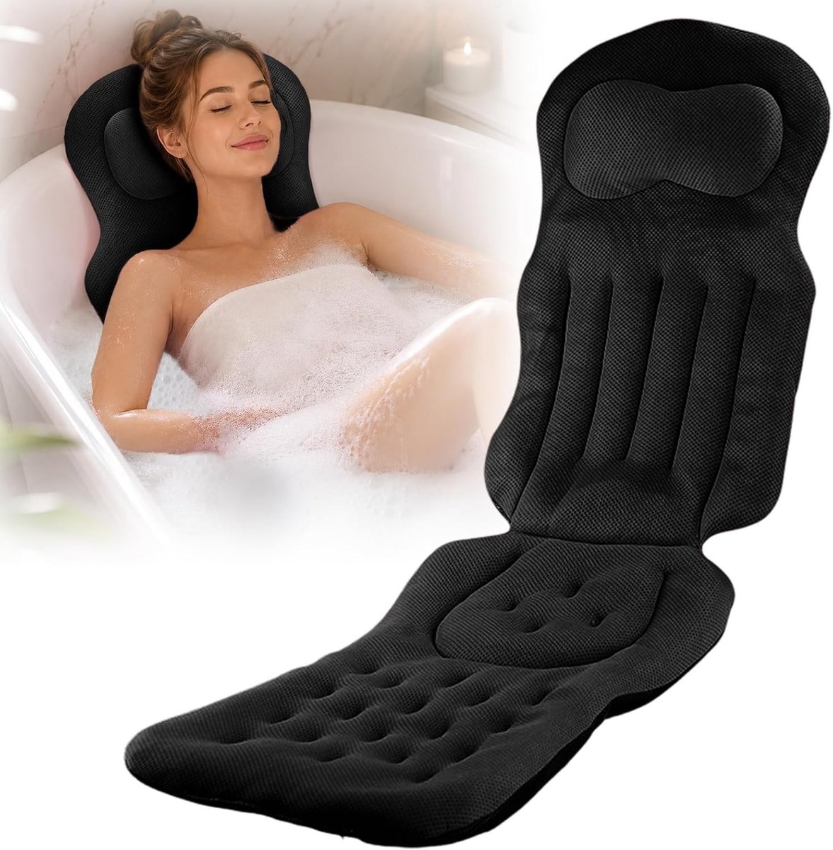 Comfortabel 4D Badkussen voor het Hele Lichaam met Hoofdsteun en Zuignappen voor Ontspanning in Bad en Douche