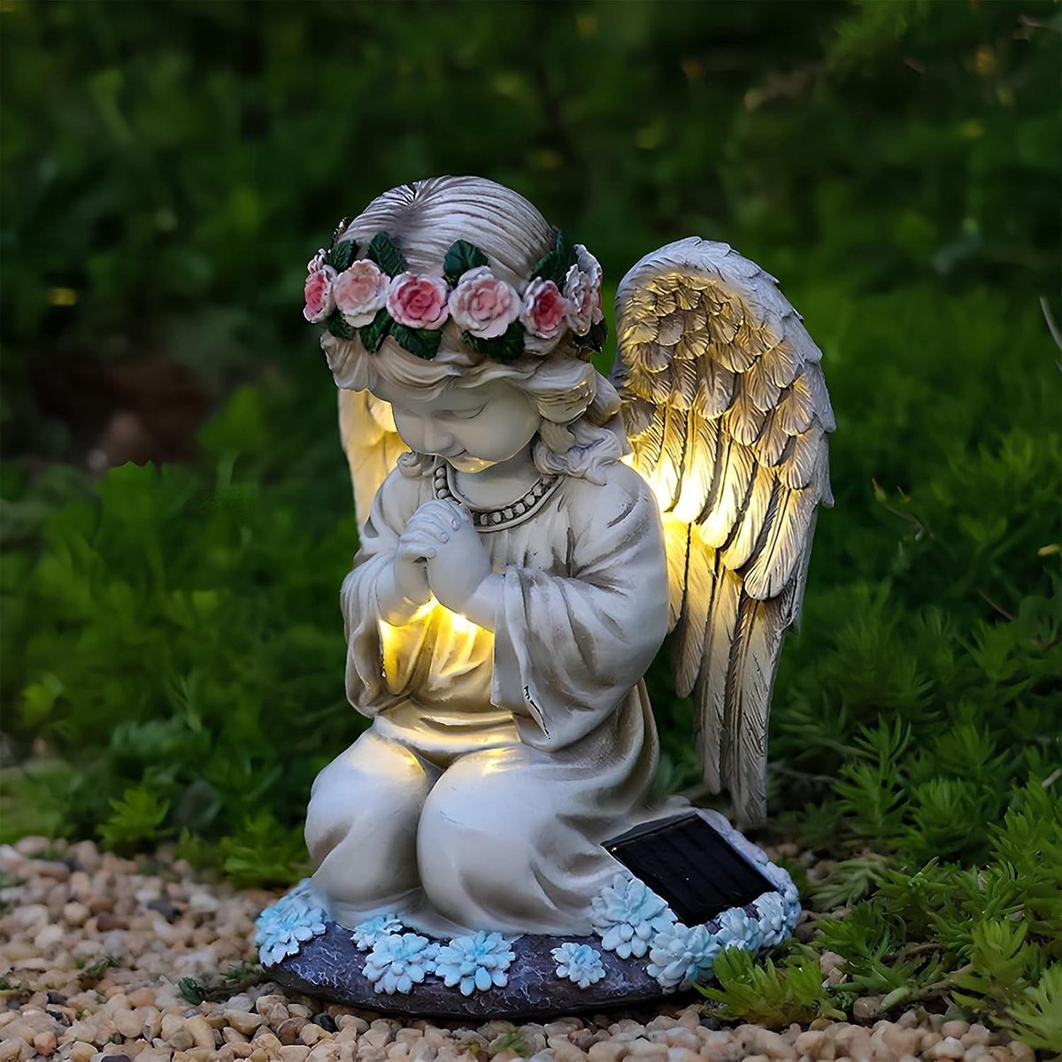 Schattige Engelfiguur voor in de Tuin, Weerbestendige Solar Tuinverlichting, 20.5 x 15.5 x 14 cm, Perfect voor Begraafplaatsen en Tuindecoratie