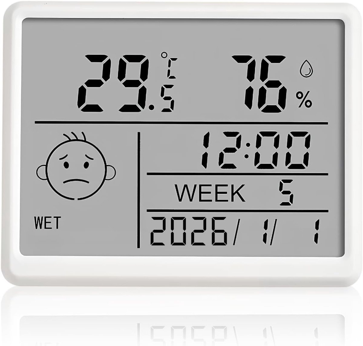 Dunne Digitale Klok met LCD Scherm, Datum, Weekdag, Temperatuur en Vochtigheid, Magnetisch en Batterij Aangedreven Wecker voor Thuis, Kantoor en Reizen