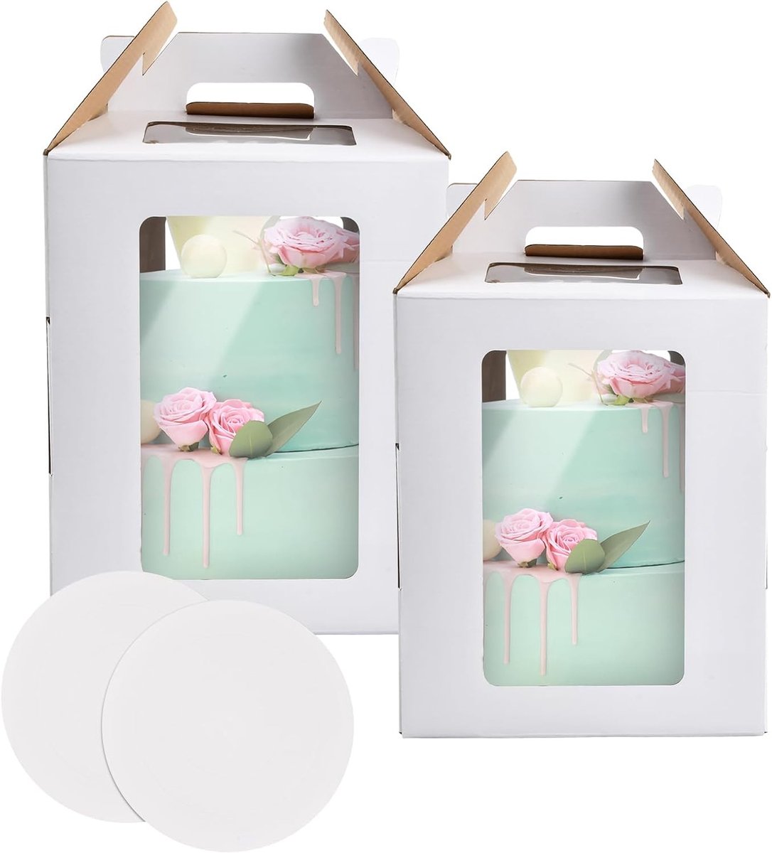 Cakeboxen met venster, 10 x 10 x 30 cm, ideaal voor gebak, cadeauverpakking en taartpresentatie