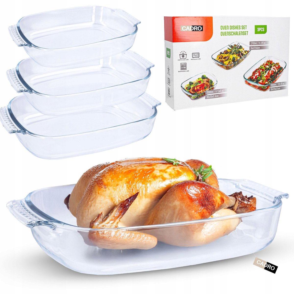 Glazen Ovenschalen Set 3 Stuks Rechthoekig Hittebestendig