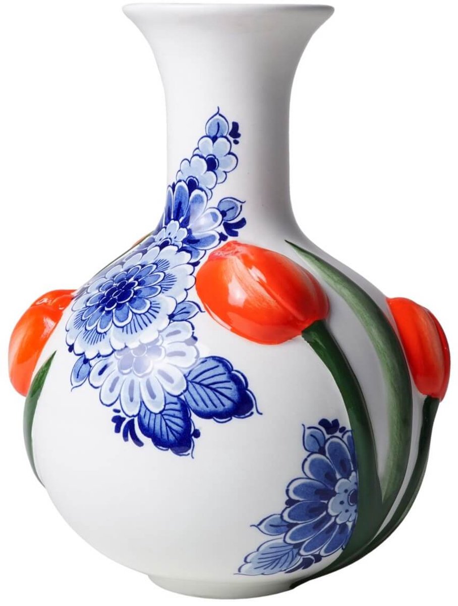 Heinen Delfts Blauw Bolvaas 3D Tulp - Keramiek - 20 cm Delfts blauw