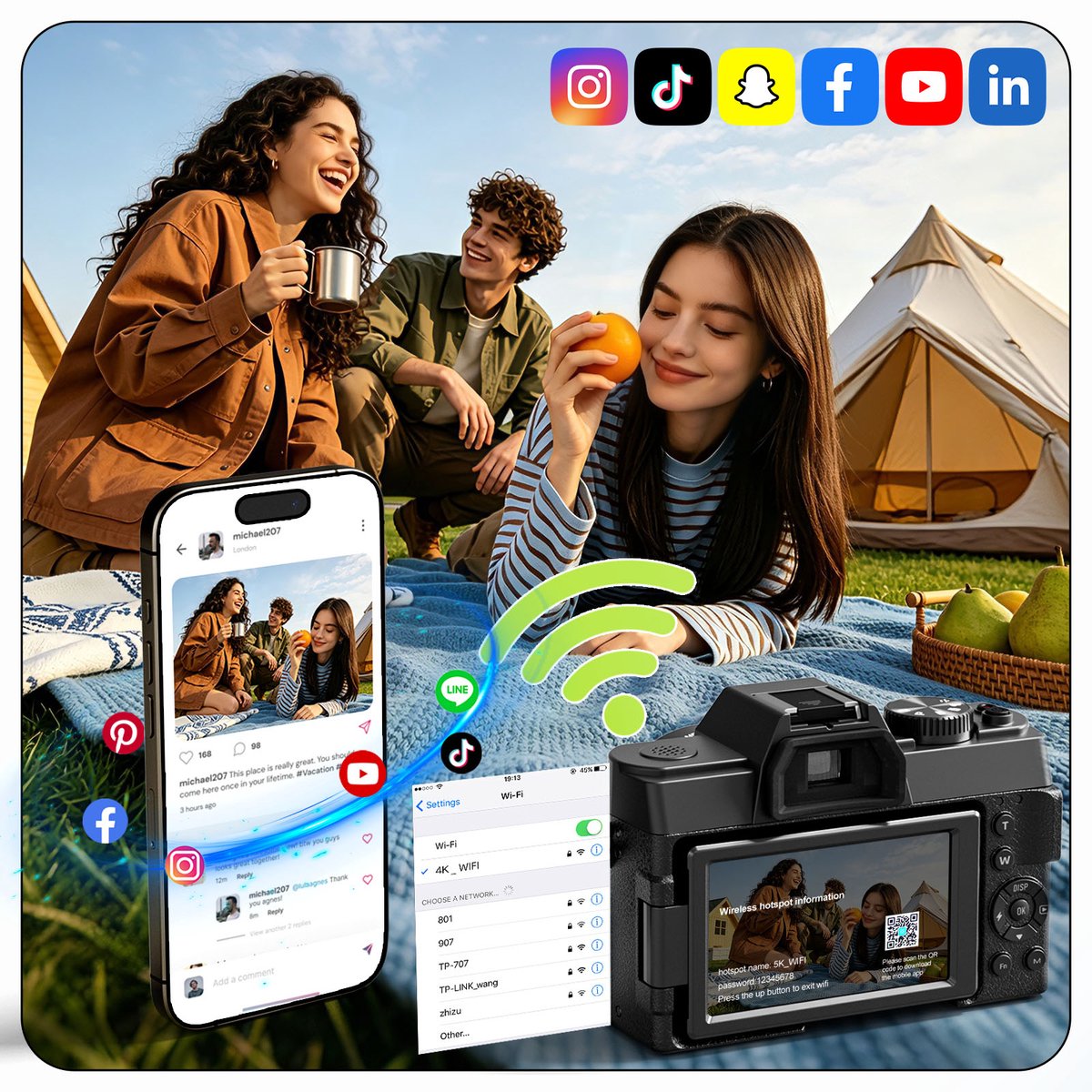NBD S100 Digitale Camera - 4K - 64MP - Optische Zoeker - WiFi - 180° Draaibaar Scherm - 16X Digitale Zoom - Fotocamera voor Dagelijks Gebruik - Zwart thumbnail 3