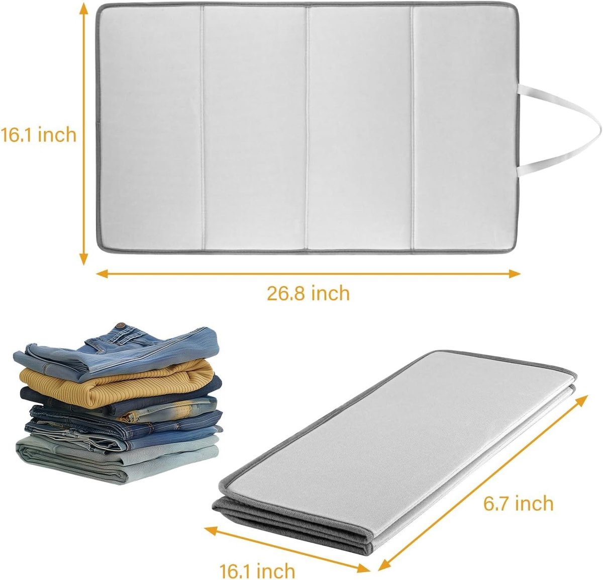 1 stuk - Vierdelige strijkmat - Stoomstrijkmat voor thuisgebruik - Geschikt voor thuis/studentenkamers - Kan worden opgehangen - 67 x 40,5 cm - Grijs
