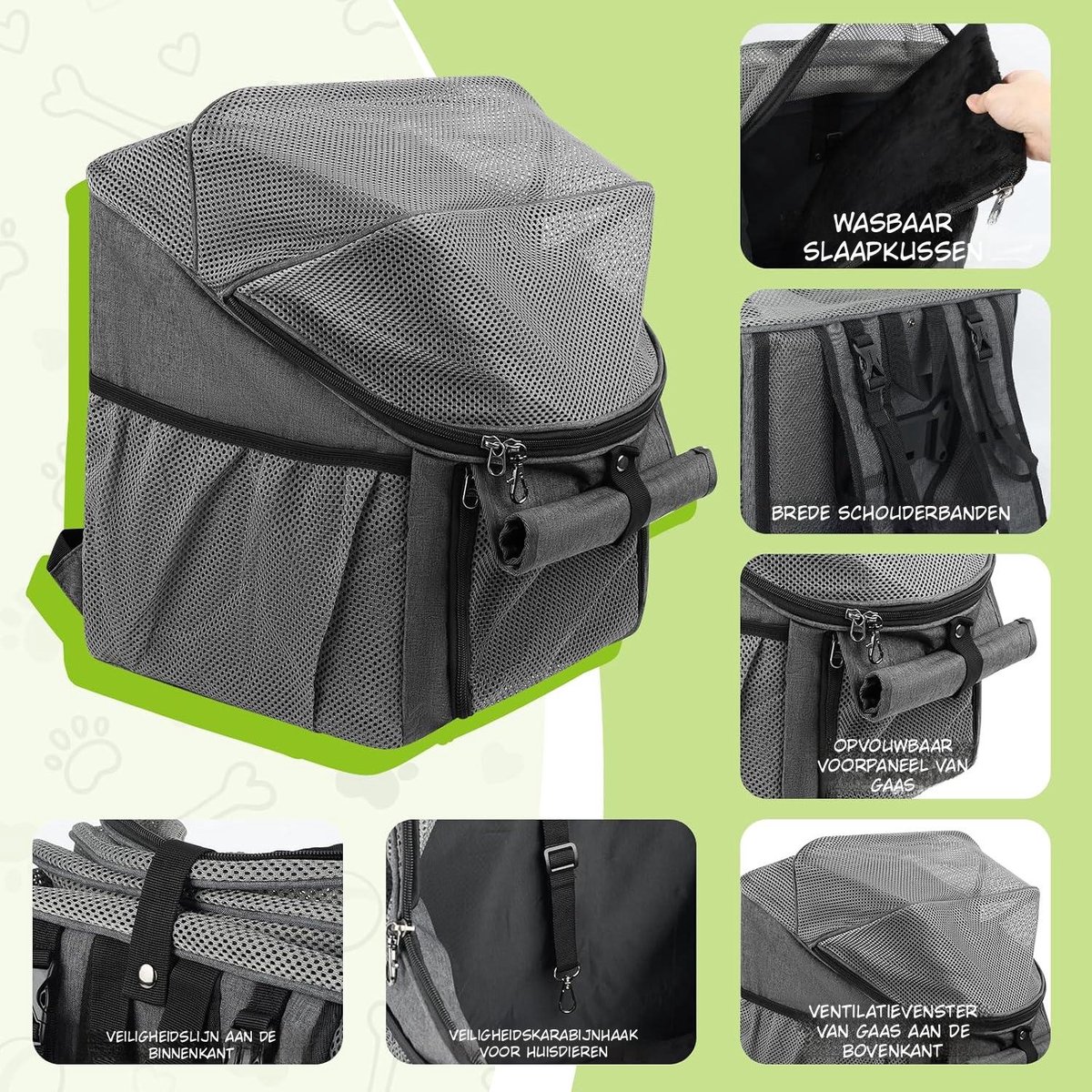 Kavo Fietsmand Hond – Hondenmand voor op de Fiets – Voorop - Grijs - 29cm x 10cm x 32cm