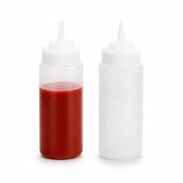 PlasticForte Doseerfles/sausfles - 2x - kunststof - transparant - met schenktuit - 500 ml - 20 cm