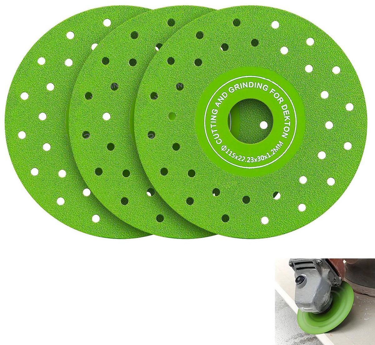 Drie vacuümgesoldeerde diamantslijpbladen van 115 mm, ultradun en poreus, geschikt voor keramische tegels, glas, keramische bakstenen, graniet, marmer en andere steensoorten.