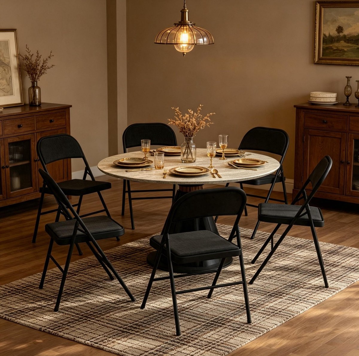 DESMIU Klapstoel Set van 6 - Opvouwbaar Met Gestoffeerde Zitting - Voor Eetkamer En Evenementen - Staal En Polyester - Zwart