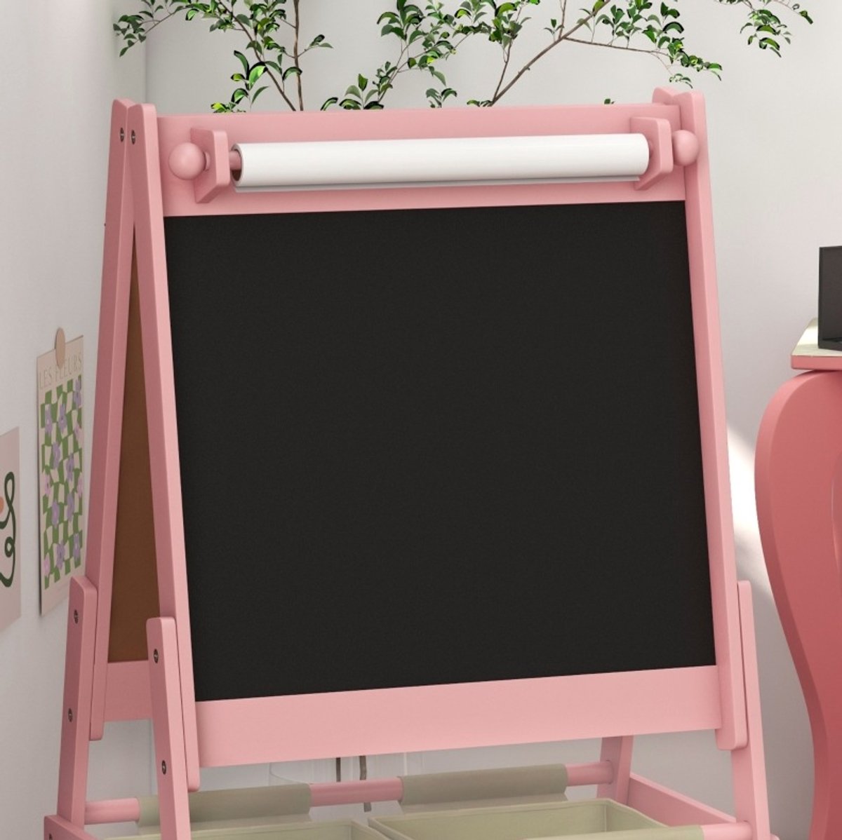 MODFU-Kinderstaffelei-3-In-1-Houten-Roze-93 Cm