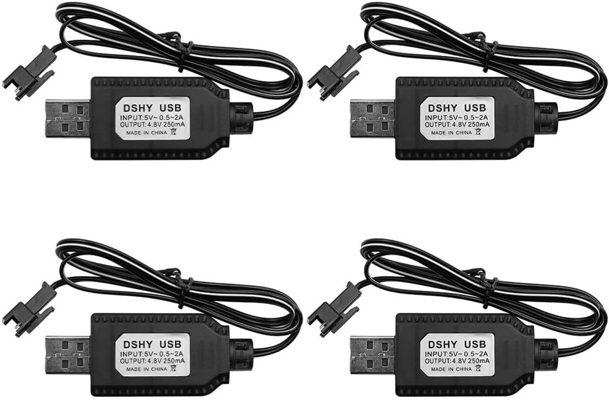 4 Stuks USB Oplaadkabel 4.8V met SM Jack voor RC Auto, Splatter Ball Gun en FPV Drone Accessoires