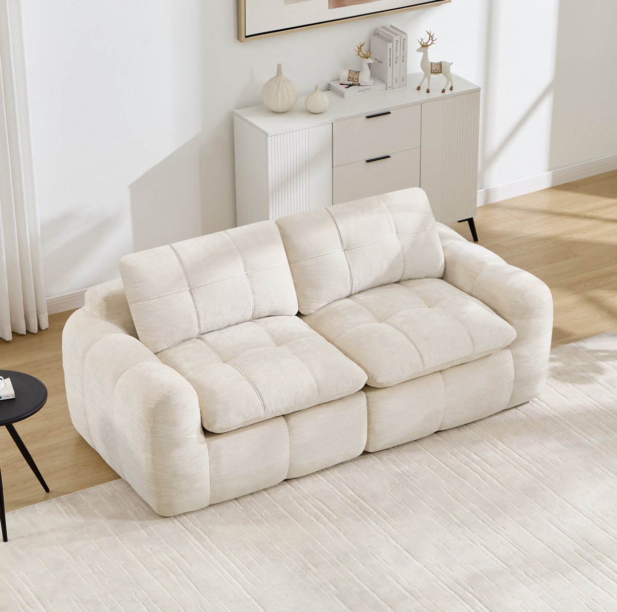 Wishdor 2-zits modulaire bank - Diepe zit en montagevrij - Chenille bekleding met 32D schuim - Minimalistisch - Woonkamer slaapkamer appartement - Beige - 194 x 97 x 68 cm