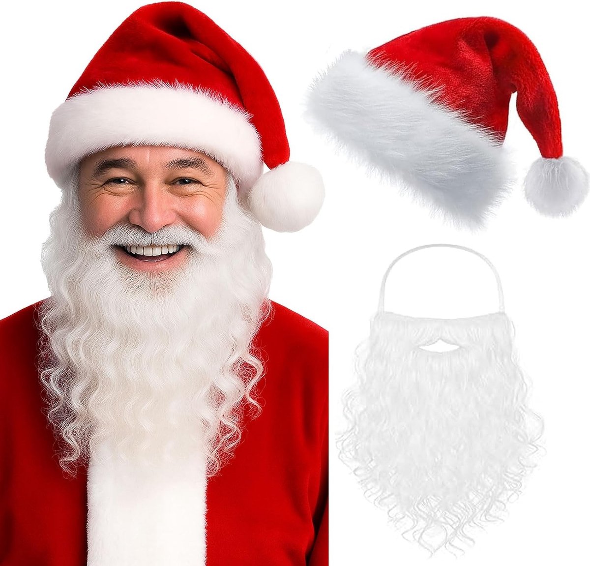 Santa Hoed en Baard Set voor Volwassenen - Kerstversieringen, Cosplay Kostuum en Feestelijke Cadeaus voor het Hele Gezin