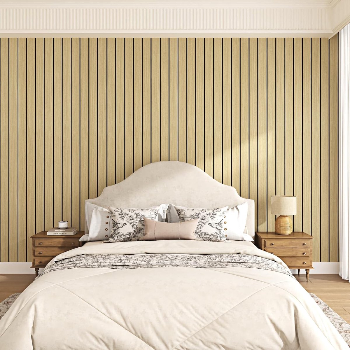 3D Wandpanelen met Houtlook Zelfklevend Behang voor Slaapkamer en Woonkamer - Houten Wandbekleding 30 x 300 cm, Ideaal voor Badkamer en Beige Interieurdecoratie
