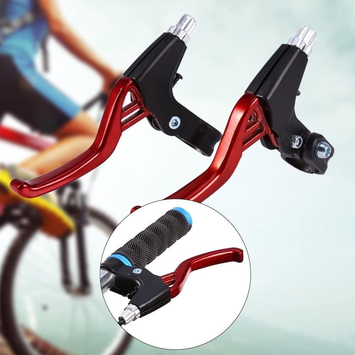 Fietshandgrepen voor Rem Geschikt voor de meeste Fietsen Racefietsen en Mountainbikes Set van 1 Paar (Rood)