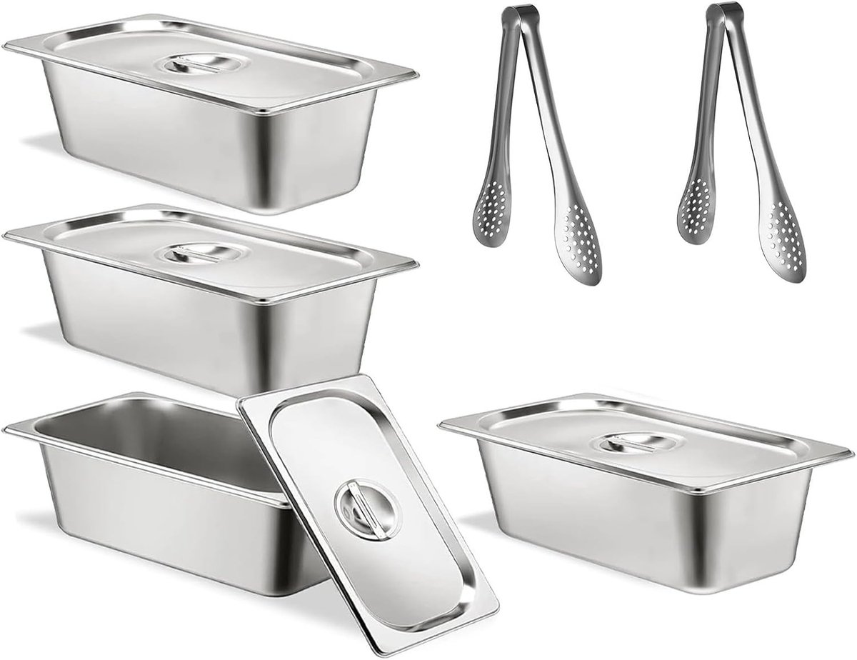 Complete 4-delige Breading Set met RVS Bakschalen, Rectangular Gourmet Container en Deksel voor Koken en Bakken