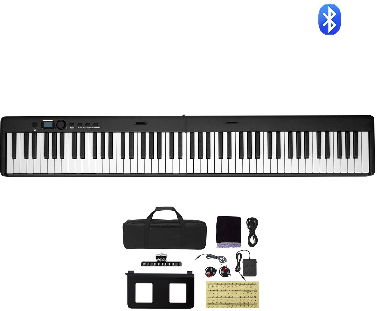 Veya Piano - Piano keyboard - Keyboard piano - Ideaal voor beginners - Complete set - 88 toetsen - Met standaard - Bluetooth - 8kg