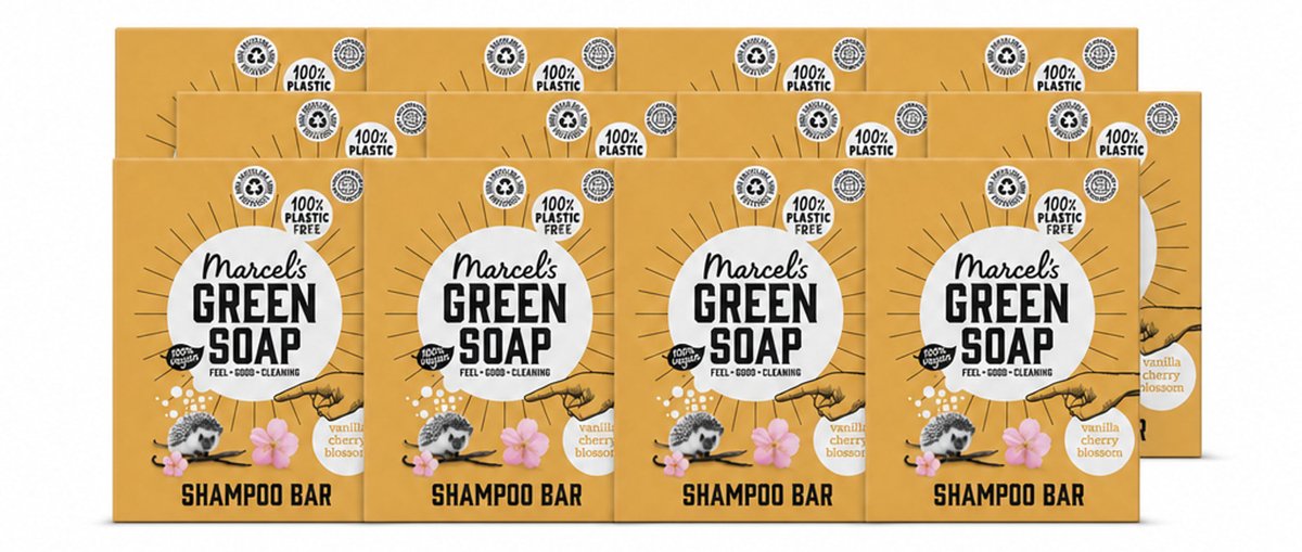 12 x Marcel's Green Soap - Shampoobar - Vanilla & Cherry Blossom - Versterkt & verzorgt - 90 gr - Voordeelverpakking - 12 stuks