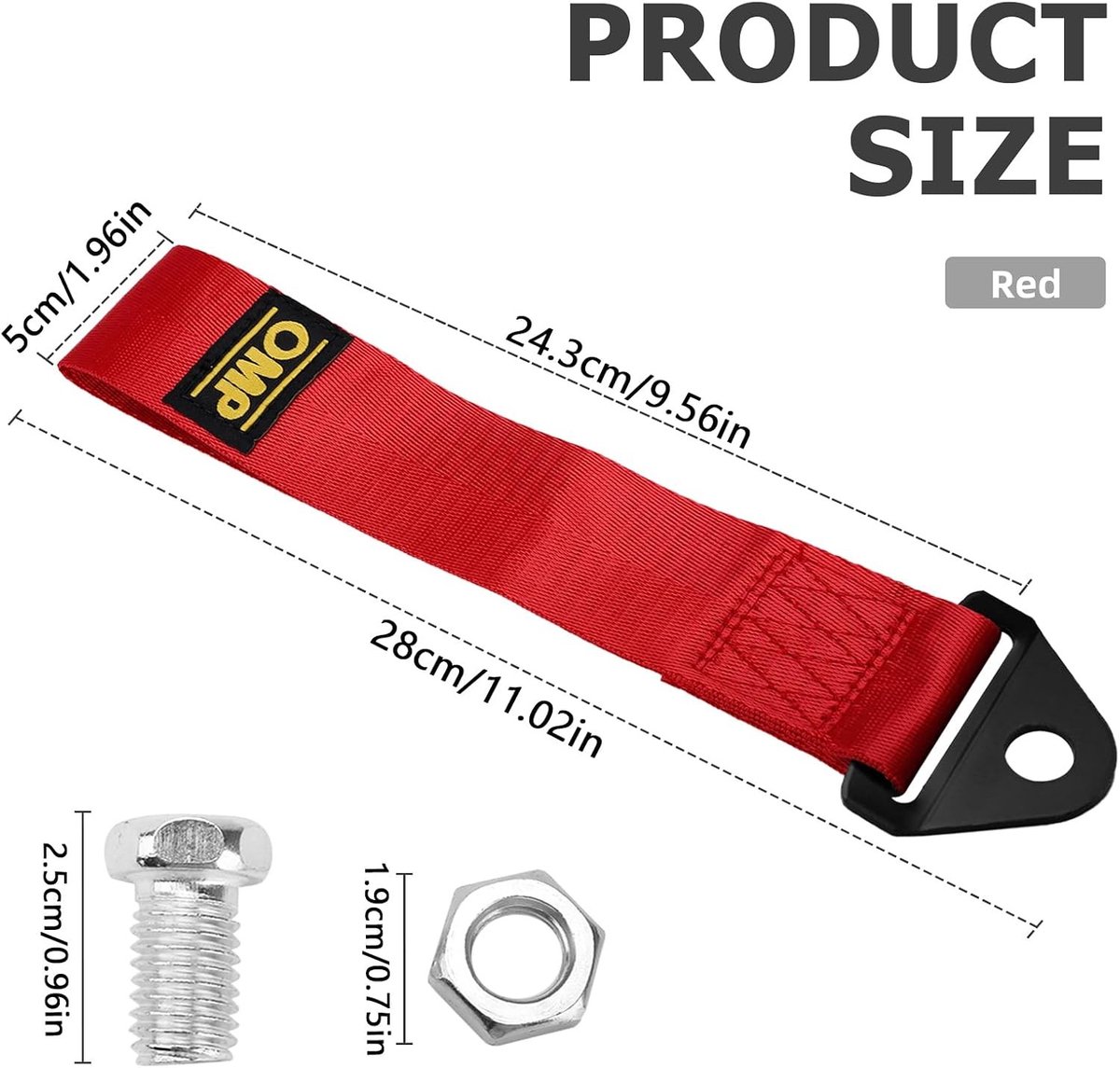 Fiets sleeptouw - Rood - 28 cm x 5 cm - Nylon herstelriem met haak en lus - Voor raceaanhangwagen en off-road gebruik