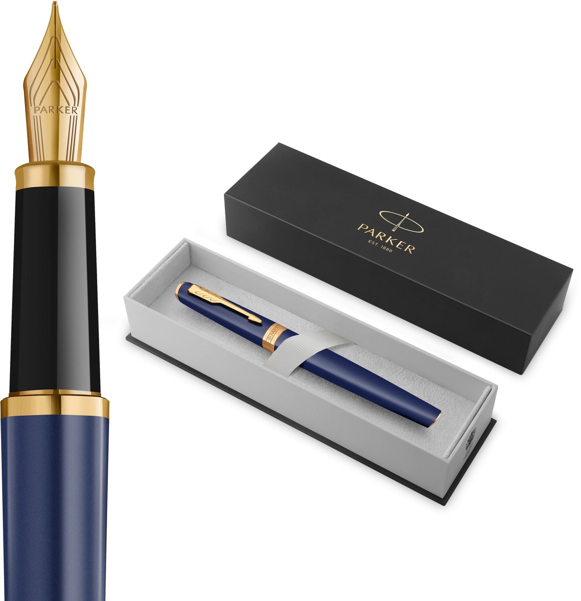 Parker Meridian Vulpen | Blauwe lak met gouden accenten | Middelgrote penpunt | Handschriftpennen & Schrijfwaren | Blauwe inkt | Luxe Cadeaudoos