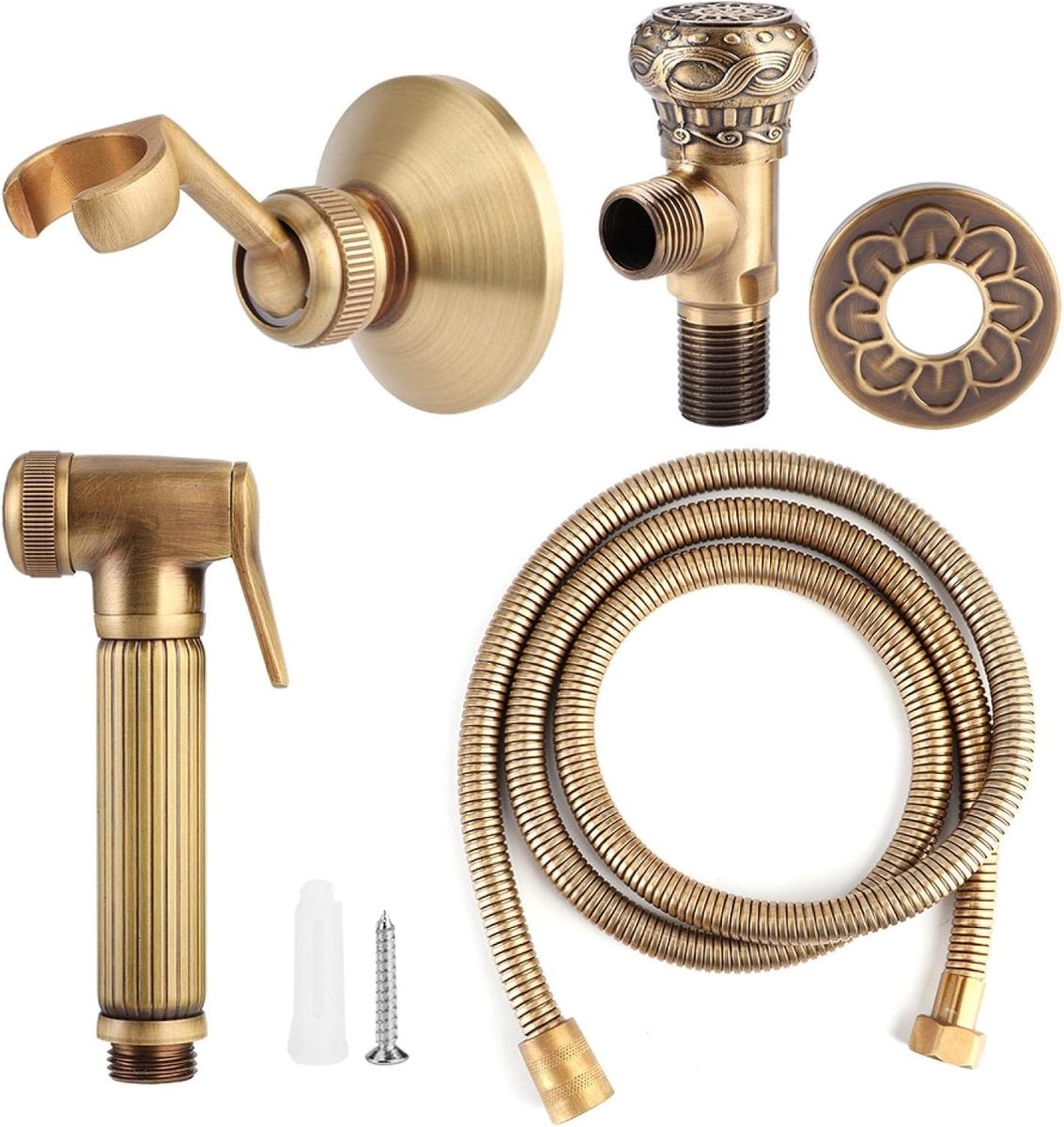 Vintage Bidet Set in Retro Stijl met Handheld Bidetkop, Beugel en Slang voor Badkamergebruik