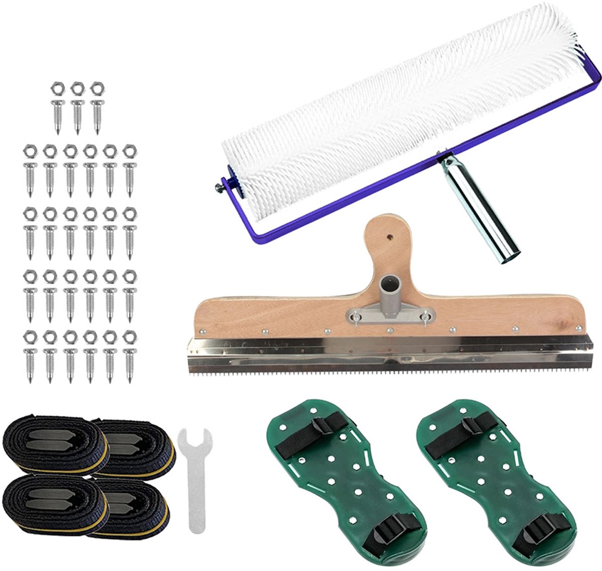Vloerverfset - 4-delige set - Luchtdoorlatende roller - Roller met spikes - Schraper met handvat - Geschikt voor het schilderen van grote oppervlakken - 500x115mm - Spikes 30mm - Schraper 560mm