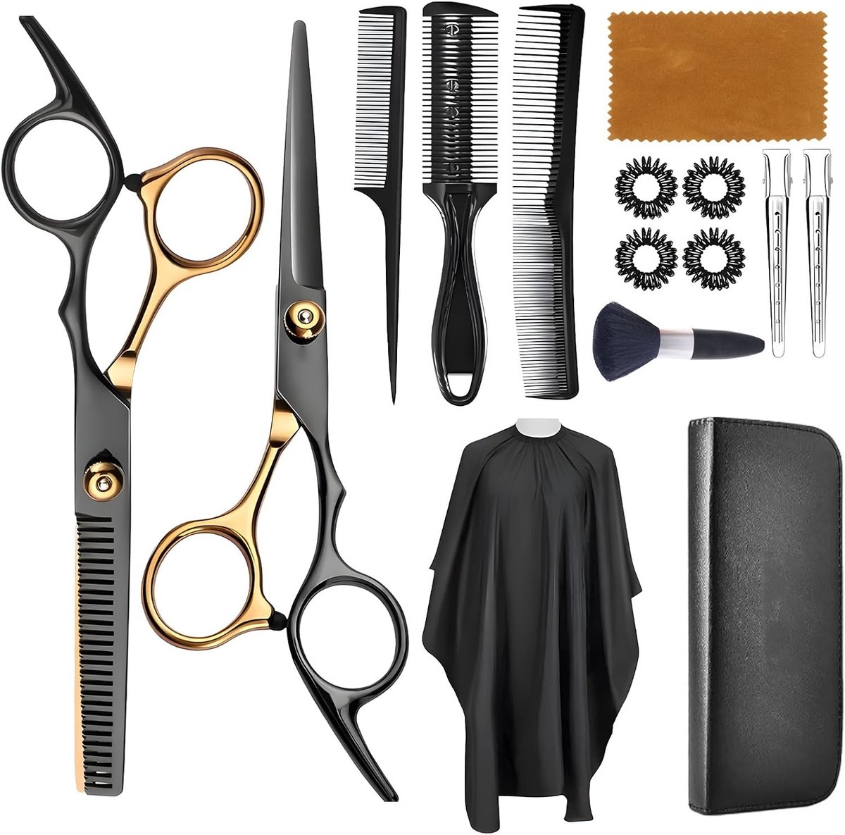 Professionele Kappersschaar Set van 15 Stukken, 17 cm Haar Knip Scharen, Hoogwaardige 440C Staal, Inclusief Kapperscape voor Dames, Heren, Kinderen en Kapperszaken