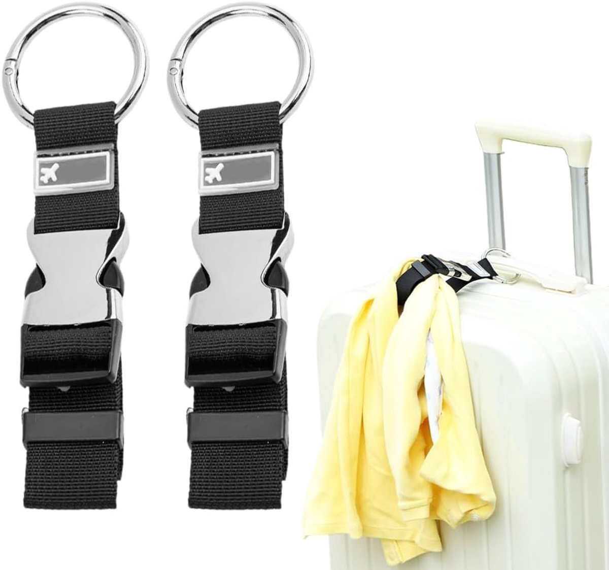 Set van 2 Koffersluitingen met Metalen Gesp, Verstelbare Bagageband voor Veilig Reizen, Reisaccessoires in Zwart