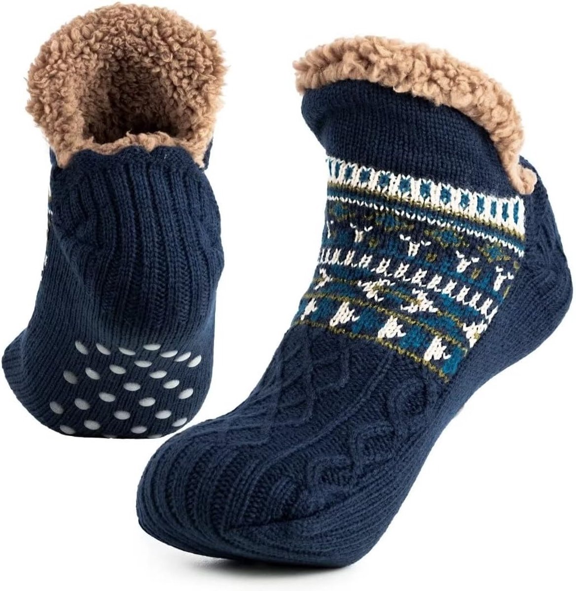Slippersokken voor dames en heren, pluizige pantoffelsokken met grijpers, antislip fleecevoering, warmtevasthoudend