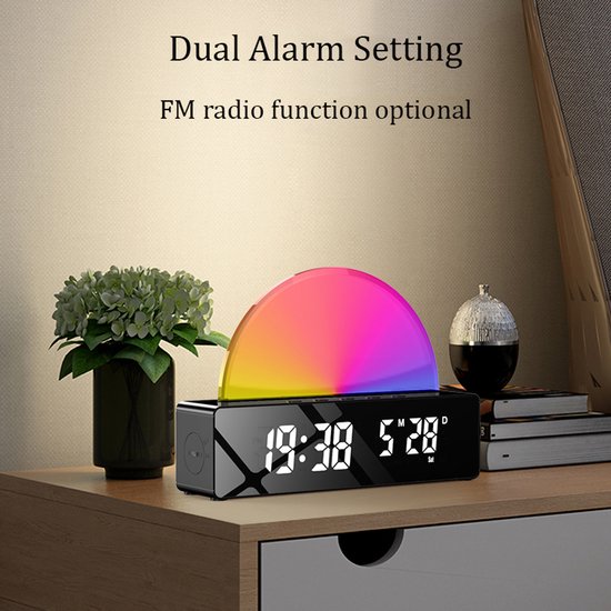 Zonsopkomst Weklamp-LED Slaap-Sfeerlamp-Zwart/Wit -met Klok-Kalender 1 stuk Wit — afbeelding 3
