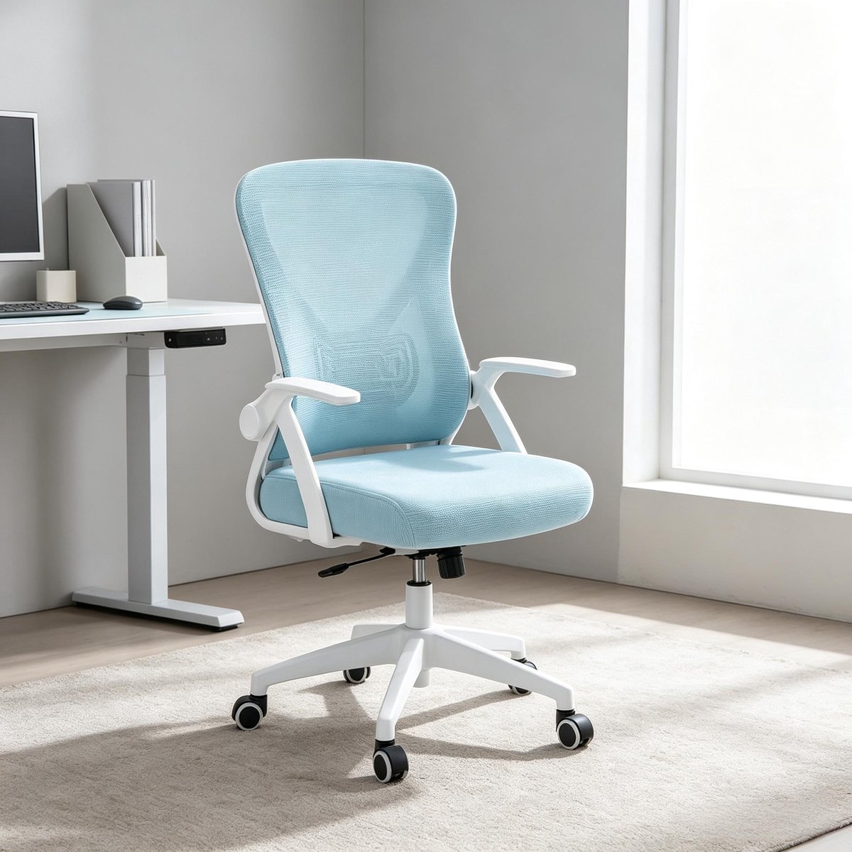 Ergonomische Bureaustoel Blauw - Comfortabele Werkplek Stoel voor Thuiswerken - Verstelbare Draaistoel - Ademend Mesh en Schuim - Blauw