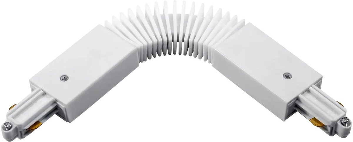 Track 1F flexibele connector in wit voor 1-fase railsystemen, verbindt tracksecties onder een hoek