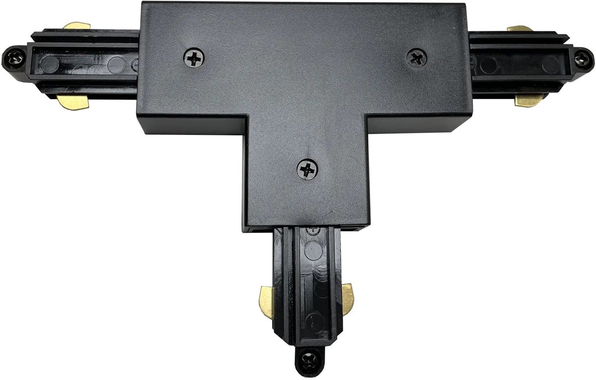 Track T-connector voor 1-fase railsysteem, collectie Deco, zwart, aardeaansluiting aan de buitenzijde van het profiel