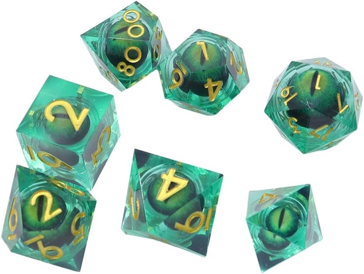 DND Dragon Eye Dobbelstenen Set van Hars met Scherpe Hoeken en Cadeaubox voor Dungeons and Dragons (Donkergroen) - Polyhedrale Dobbelstenen voor Rollenspellen