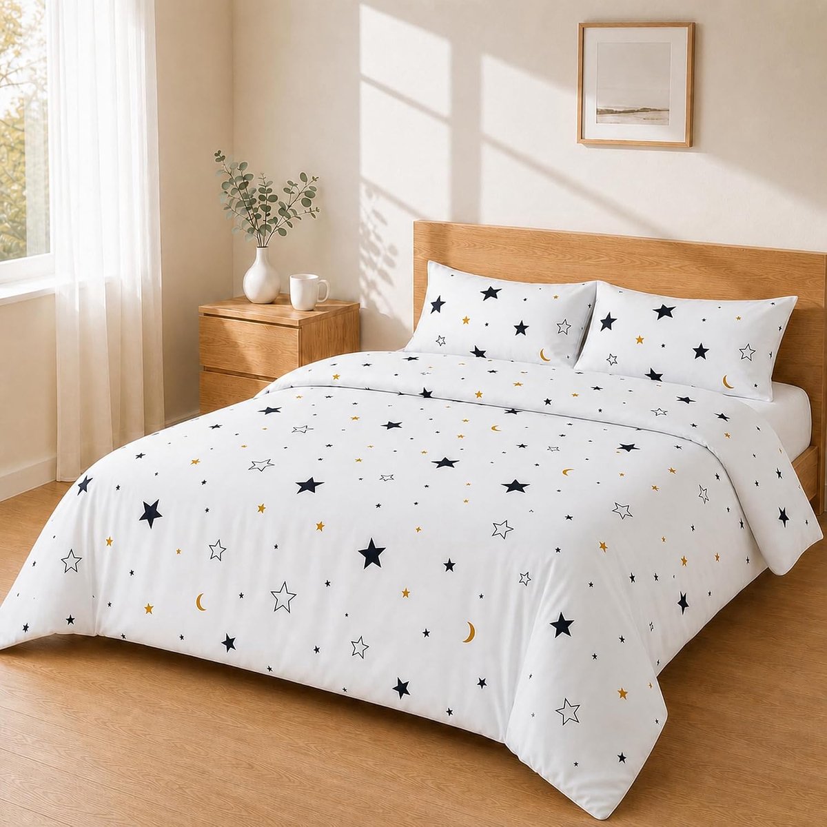 Dekbedovertrek 240x220 + 50x80 2PCS, Sterren Marineblauw en Goud - ShopVlot