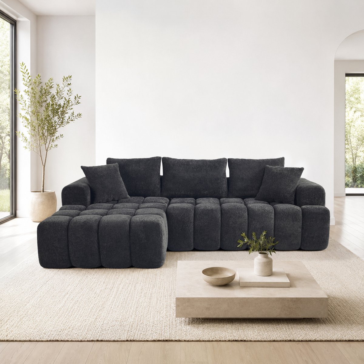 DESMIU Moderne L Vormige Slaapbank 249 94 Cm Voor Woonkamer en Appartement Fluweel Zwart
