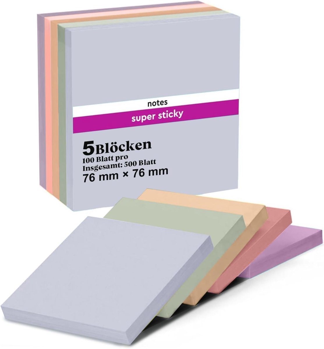 100 Vel Per Verpakking Plaknotities, 5 Verpakkingen 76 x 76mm Herbruikbare Zelfklevende Notities voor Thuis, School en Kantoor