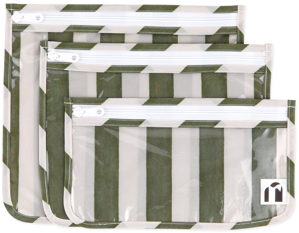 Roamio by Bumkins Clear Front Travel Bags Reistasjes met Doorzichtig Venster (3 stuks) - Clubhouse Stripe - Voldoet aan Handbagage-Vloeistofregels - Waterdichte, Vlekbestendige Stof - Afmetingen 24x21,5 / 23x18 / 23x13 cm