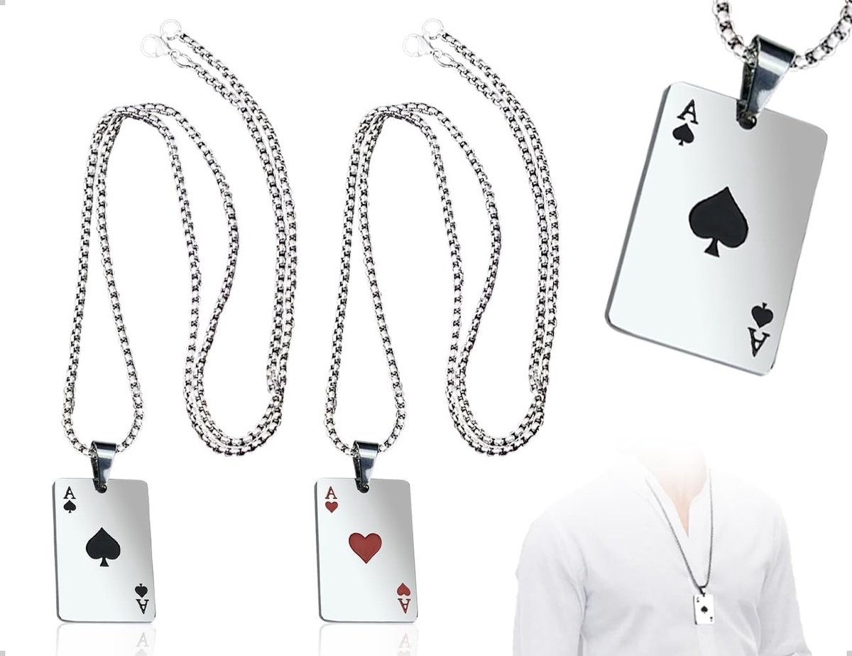 Set van 2 Hangende Speelkaarten voor Harten en Schoppen, Poker Accessoires, Punk Rock en Hip Hop Sieraden voor Stellen en Mannen