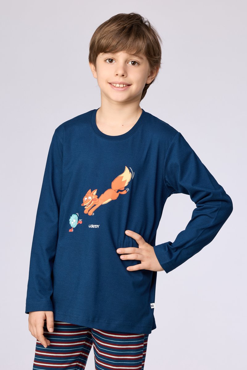 Woody, herenpyjama, donkerblauw, vos, L